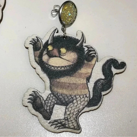 Where the Wild Things Are Book Teacher Reading Librarian Die Cut Wood Earrings - Picture 3 of 4